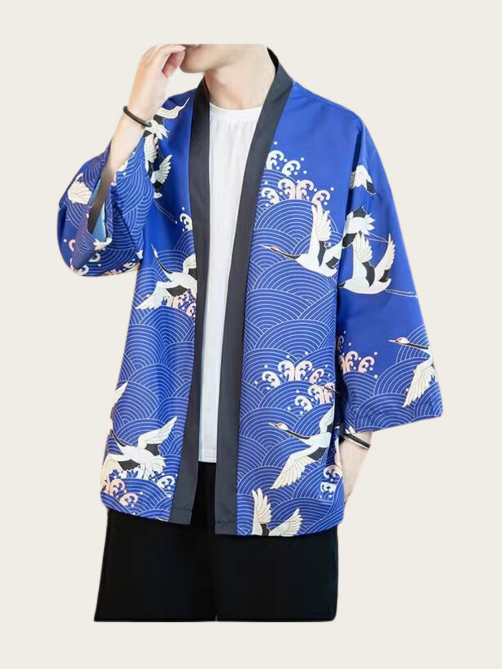 Majestic Crane Waves Kimono Cardigan - 2XL
