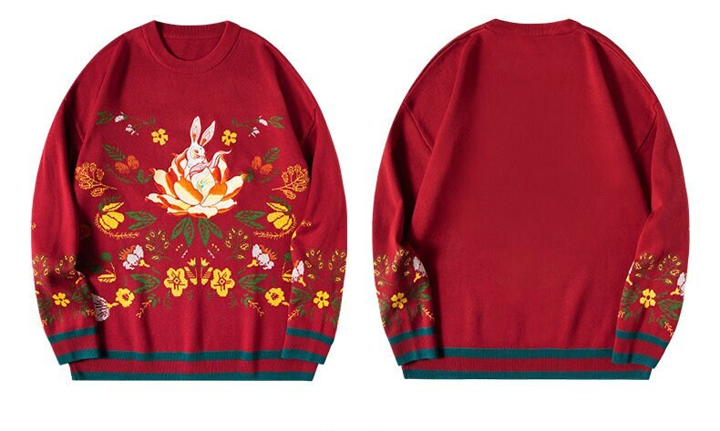 Lucky Rabbit Embroidered Japanese Sweatshirt - Large