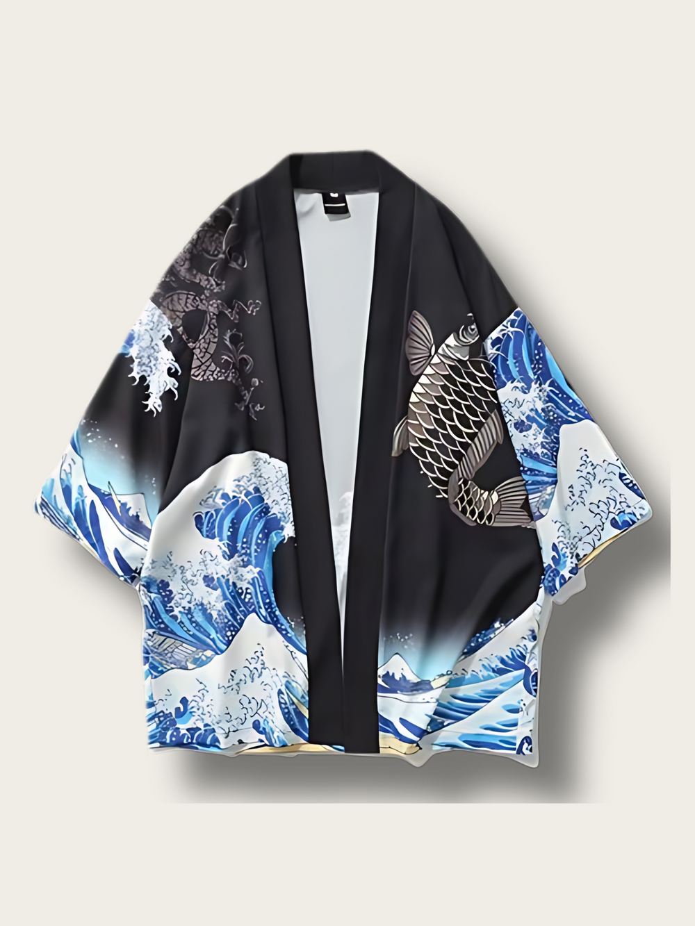 The Great Wave off Kanagawa & Koi Kimono Cardigan - 2XL