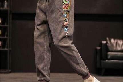 Abstract Casual Corduroy Japanese Pants - Large