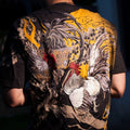 Rooster Embroidered Design Japanese T Shirt - Large