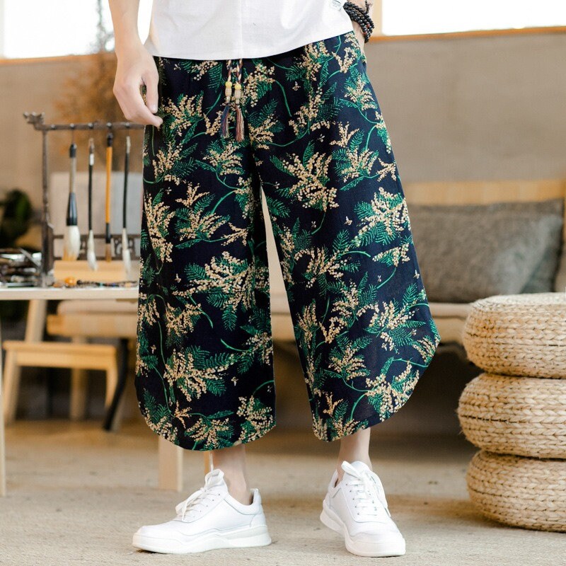 Floret Art Design Printed Japanese Pants - Medium