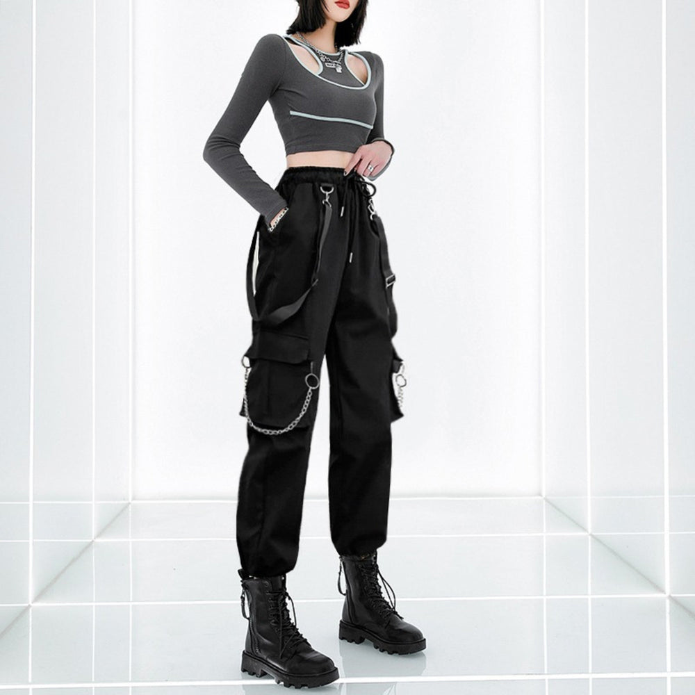 High Waist Streetwear Cargo Japanese Pants - Large