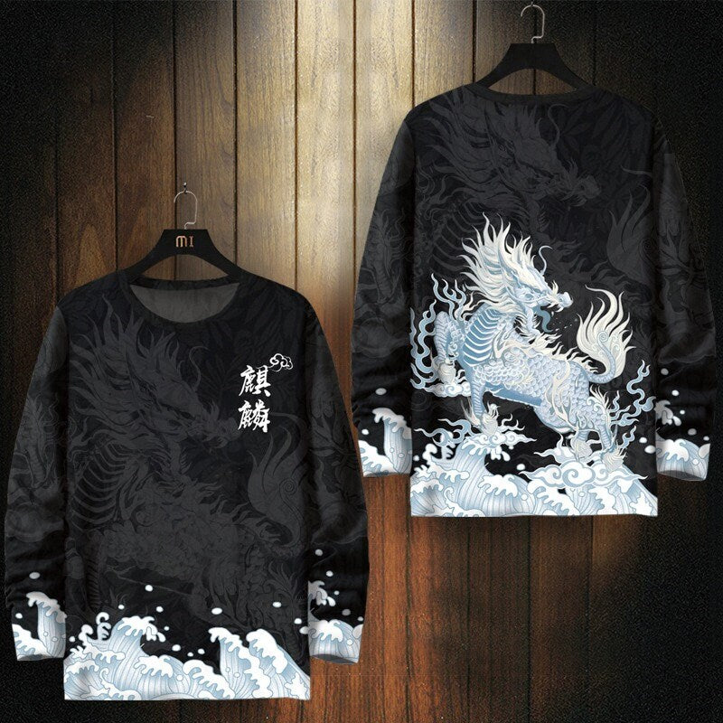 Legendary Beast Pattern Print Japanese Sweat Shirt - Small