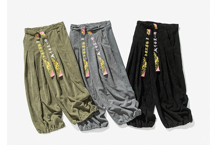 Plain Retro Style Wide Leg Japanese Harem Pants - Large