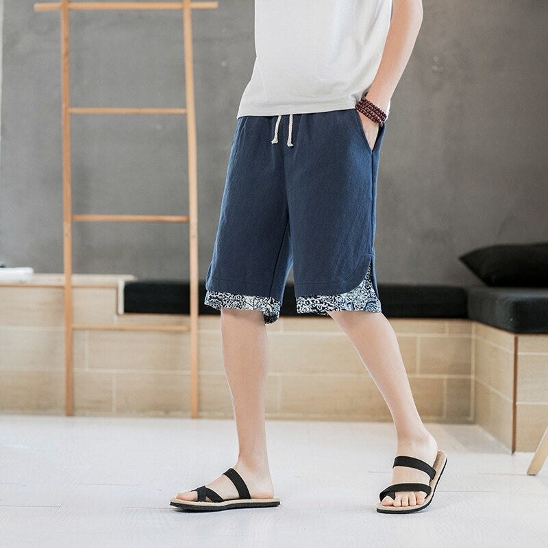 Floral Linen Printed Japanese Shorts - Large