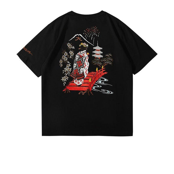 Anime Geisha Printed Japanese T Shirt - Medium