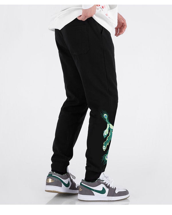 Peacock Art Embroidered Japanese Pants - XL