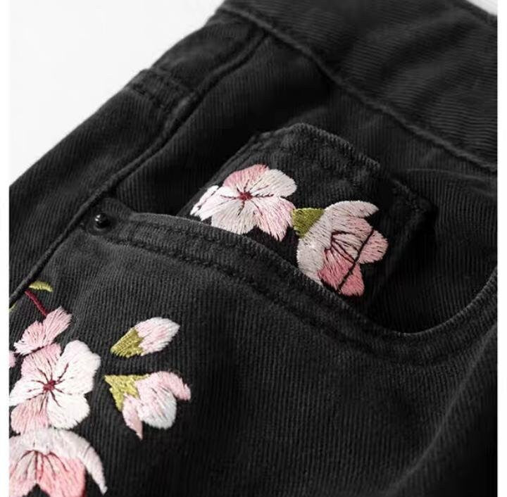 Denim Plum Blossom Japanese Pants - 34