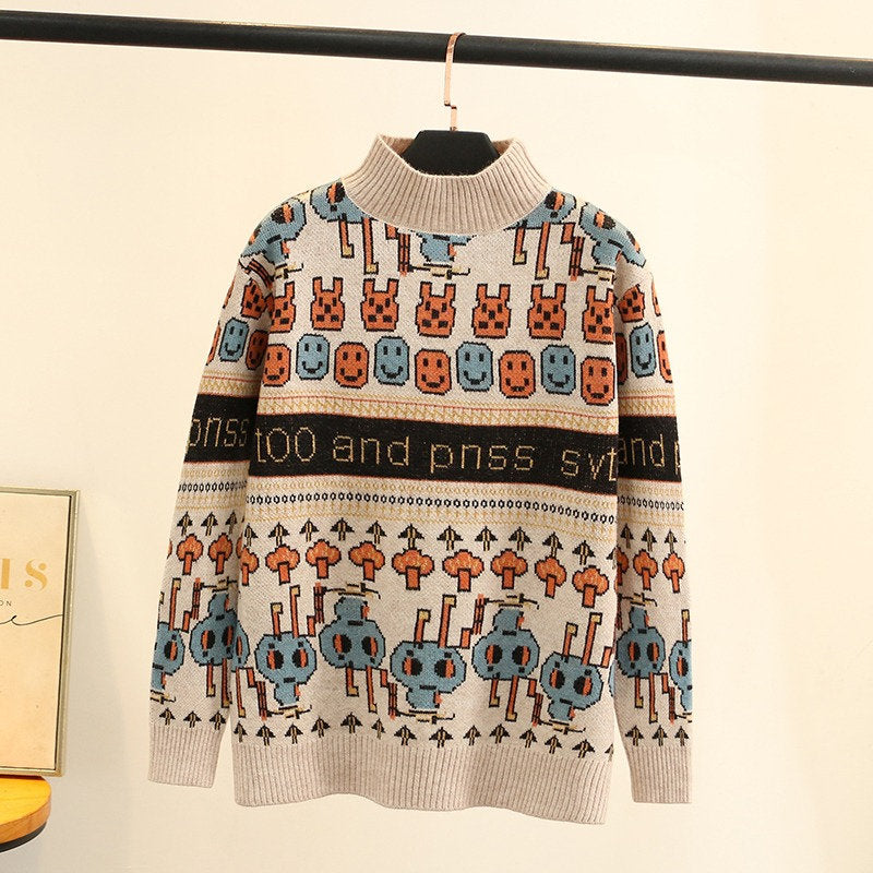 Doodle Knit Printed Japanese Sweater - XL