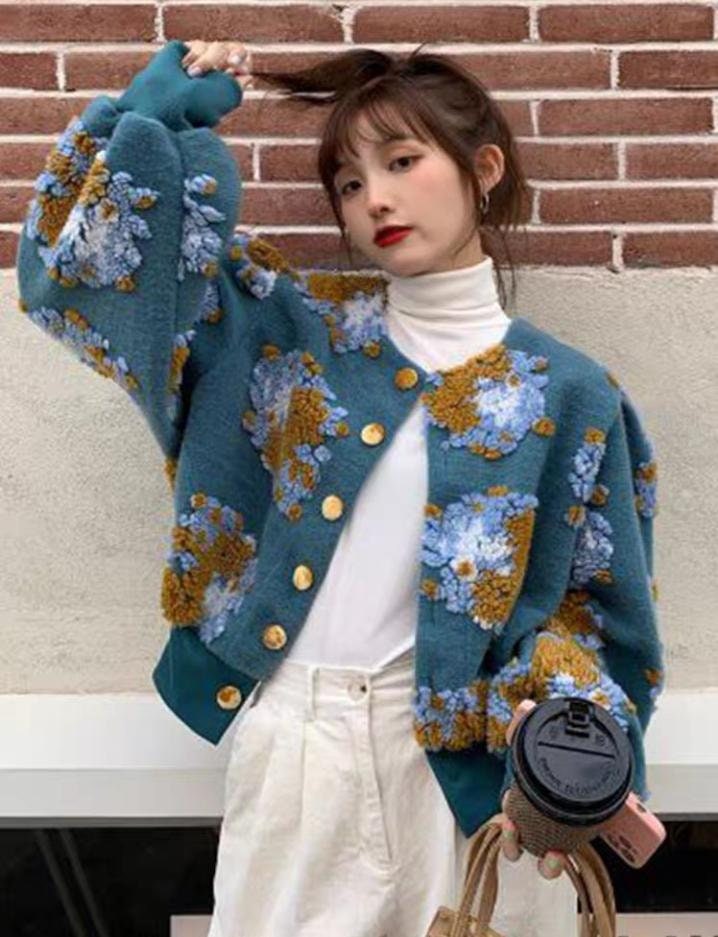 Denim Flower Patch Embroidered Japanese Jacket - Small