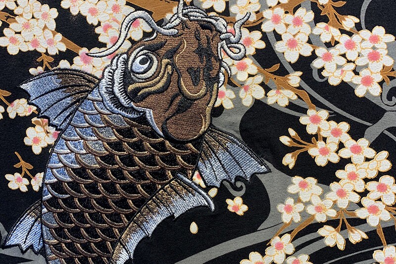 Retro Embroidered Koi Japanese T Shirt - 3XL