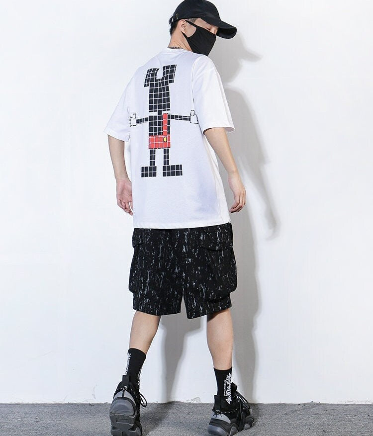 Ink Pattern Printed Retro Japanese Shorts - Large