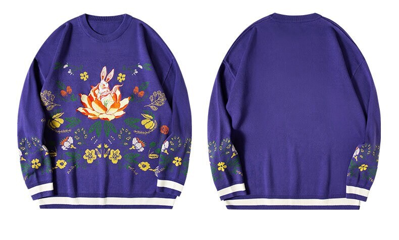 Lucky Rabbit Embroidered Japanese Sweatshirt - Large