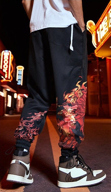 Fire Black Dragon Printed Casual Japanese Pants - 2XL