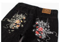 Denim Floral Embroidered Style Japanese Pants - 30