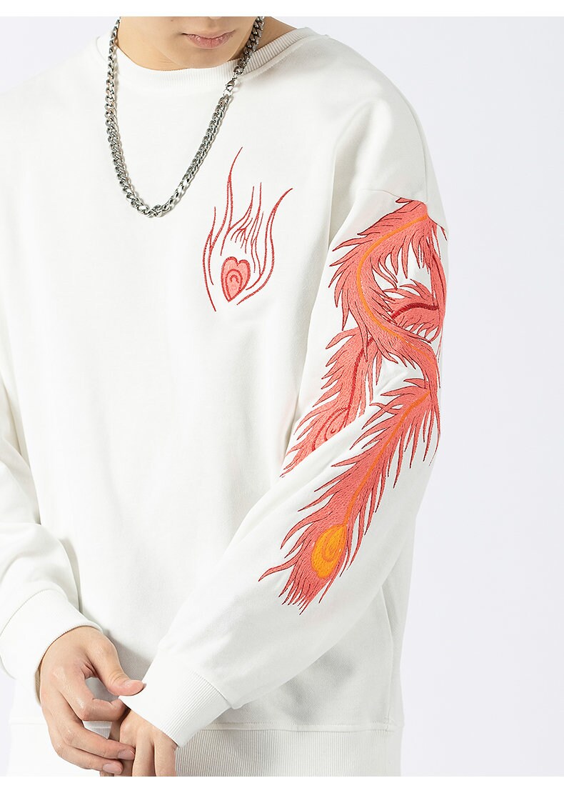 Mythical Phoenix Embroidered Japanese Sweatshirt - XL