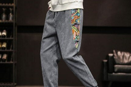 Abstract Casual Corduroy Japanese Pants - XL