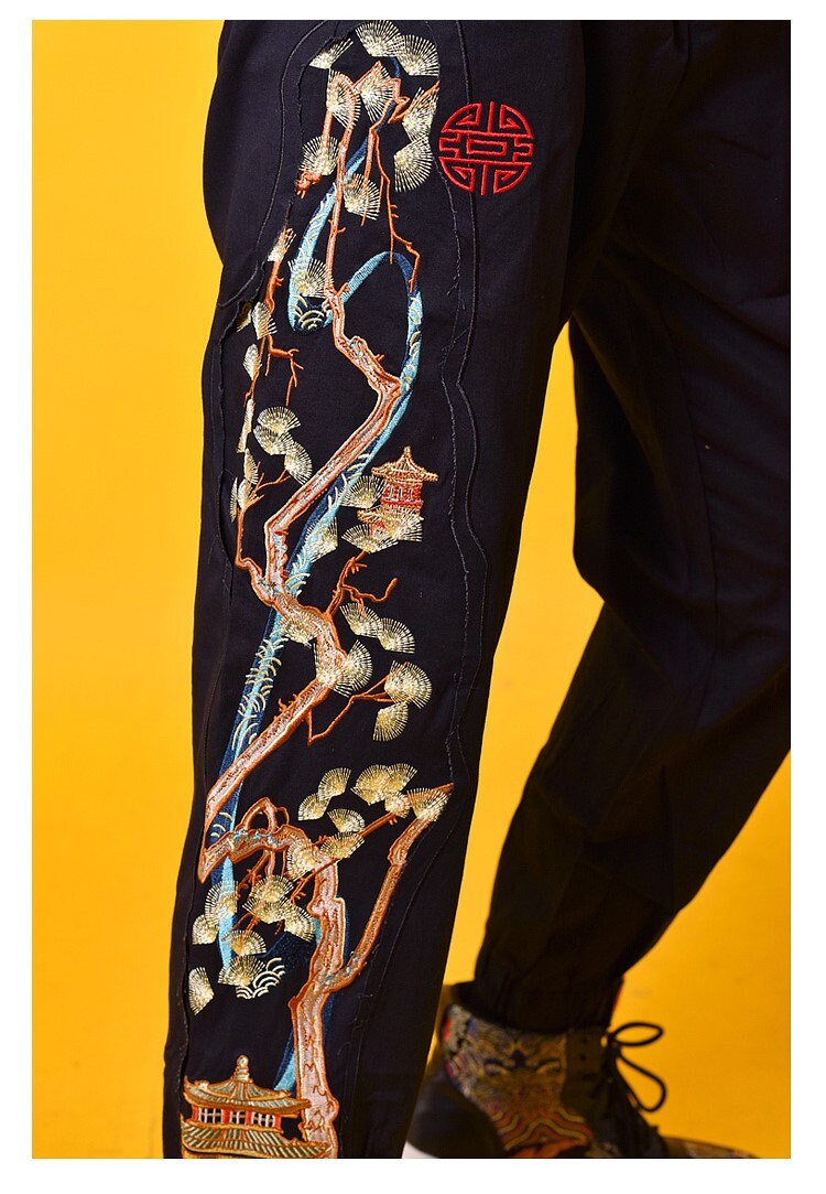 Pine Tree Embroidered Japanese Pants - 2XL