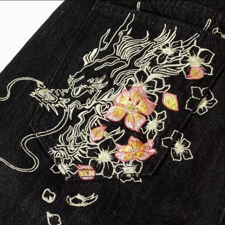 Denim Floral Embroidered Style Japanese Pants - 31