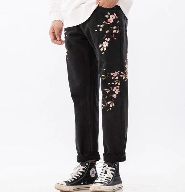 Denim Plum Blossom Japanese Pants - 29