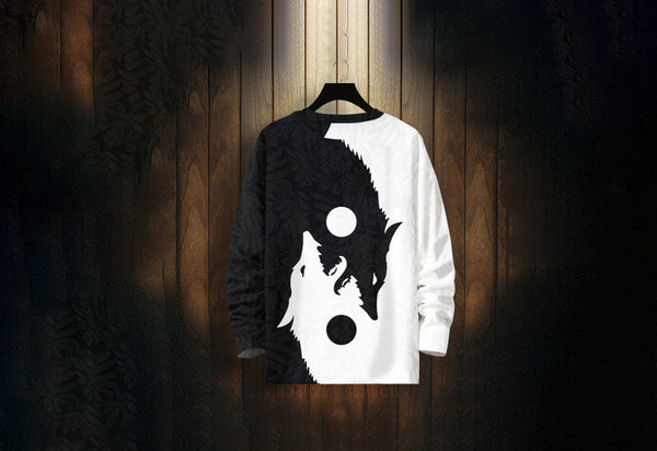 Yin Yang Wolf Print Japanese Style Sweater - Small