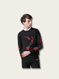 Embroidered Crimson Blossom Japanese Sweatshirt - XL