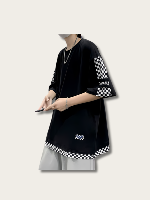 Checkered Design Japanese T Shirt - Small