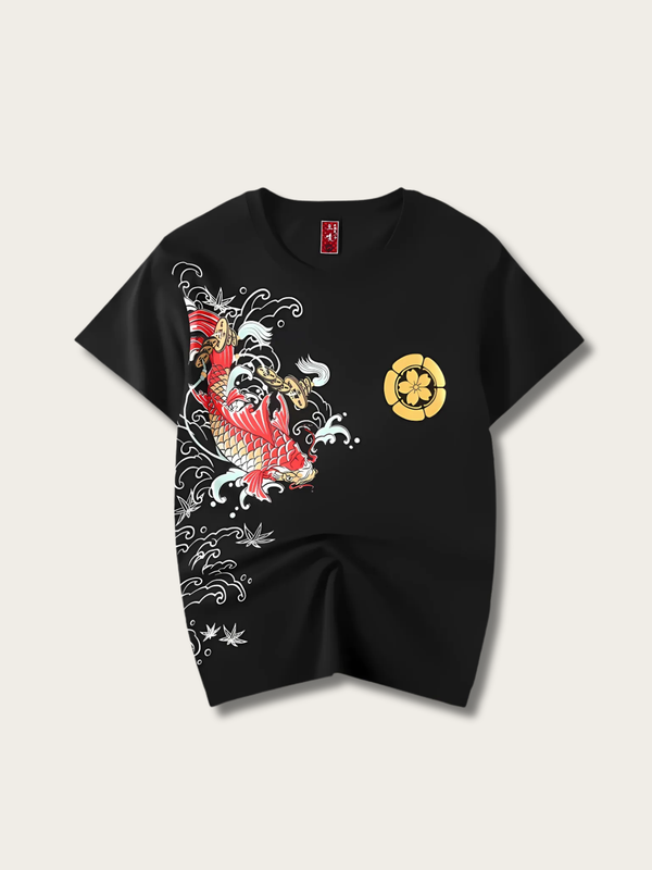 Koi Crest Wave Japanese T Shirt - Medium