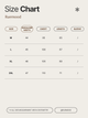 Size chart for clothing by Ruemood with measurements in centimeters.