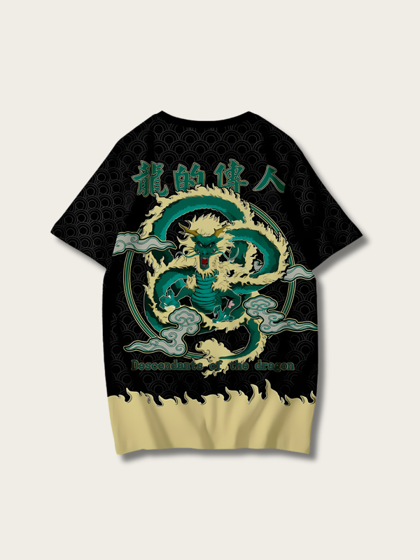 Flying Green Dragon Japanese T Shirt - Small