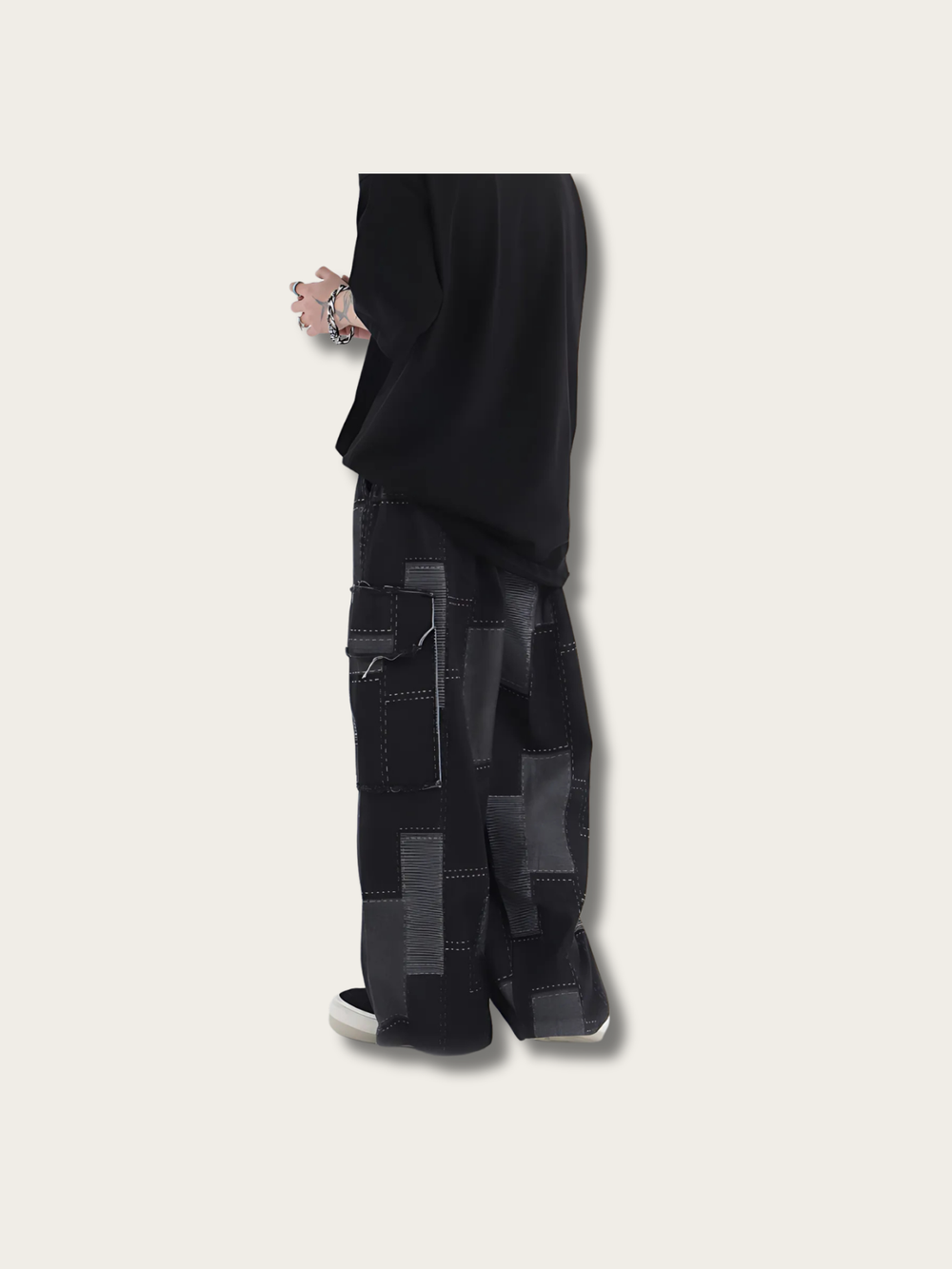 Patch Denim Japanese Streetwear Pants - Large