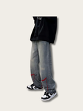Red Accent Distressed Japanese Style Pants - Medium