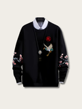 Elegant Crane Embroidered Japanese Sweater - Medium