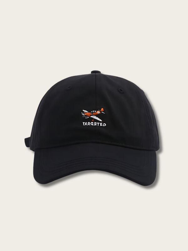 Plane Embroidered Japanese Cap - Black