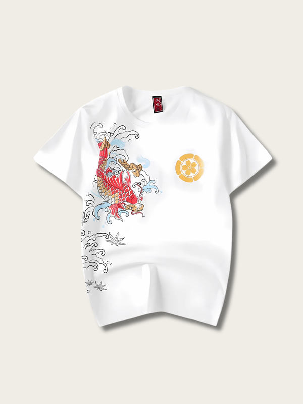 Koi Crest Wave Japanese T Shirt - Medium