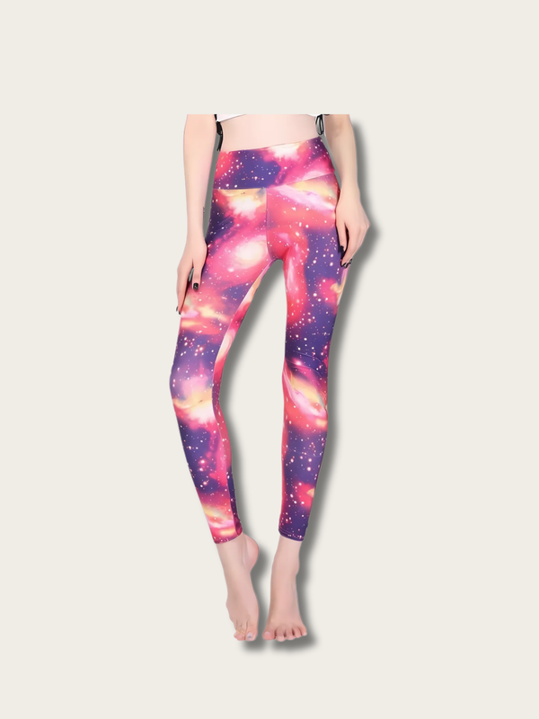 Cosmic Glow Galaxy Japanese Yoga Pants - Pink