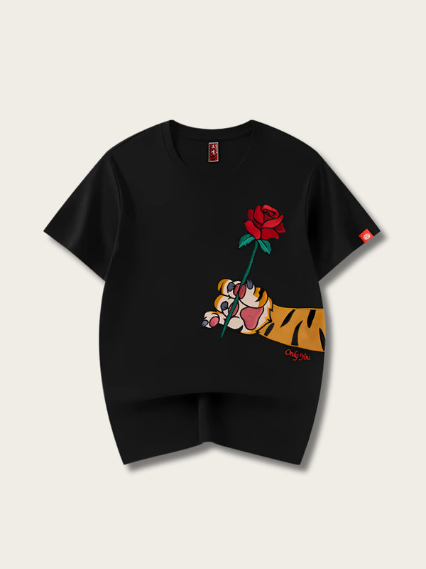 Rose Tiger Charm Japanese T Shirt - Medium
