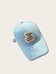Embroidered Checkered Bear Japanese Cap - Blue
