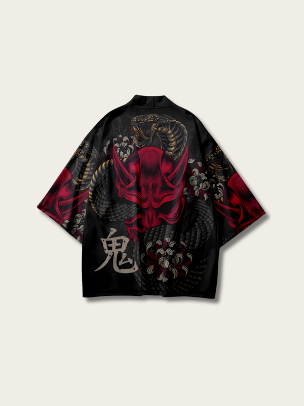 Demon Embrace Silk Japanese Kimono Cardigan - Medium