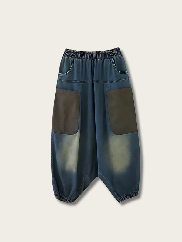 Washed Indigo Baggy Japanese Pants - Medium