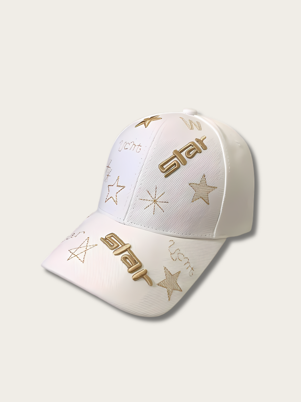 Embroidered Stars Japanese Cap - White