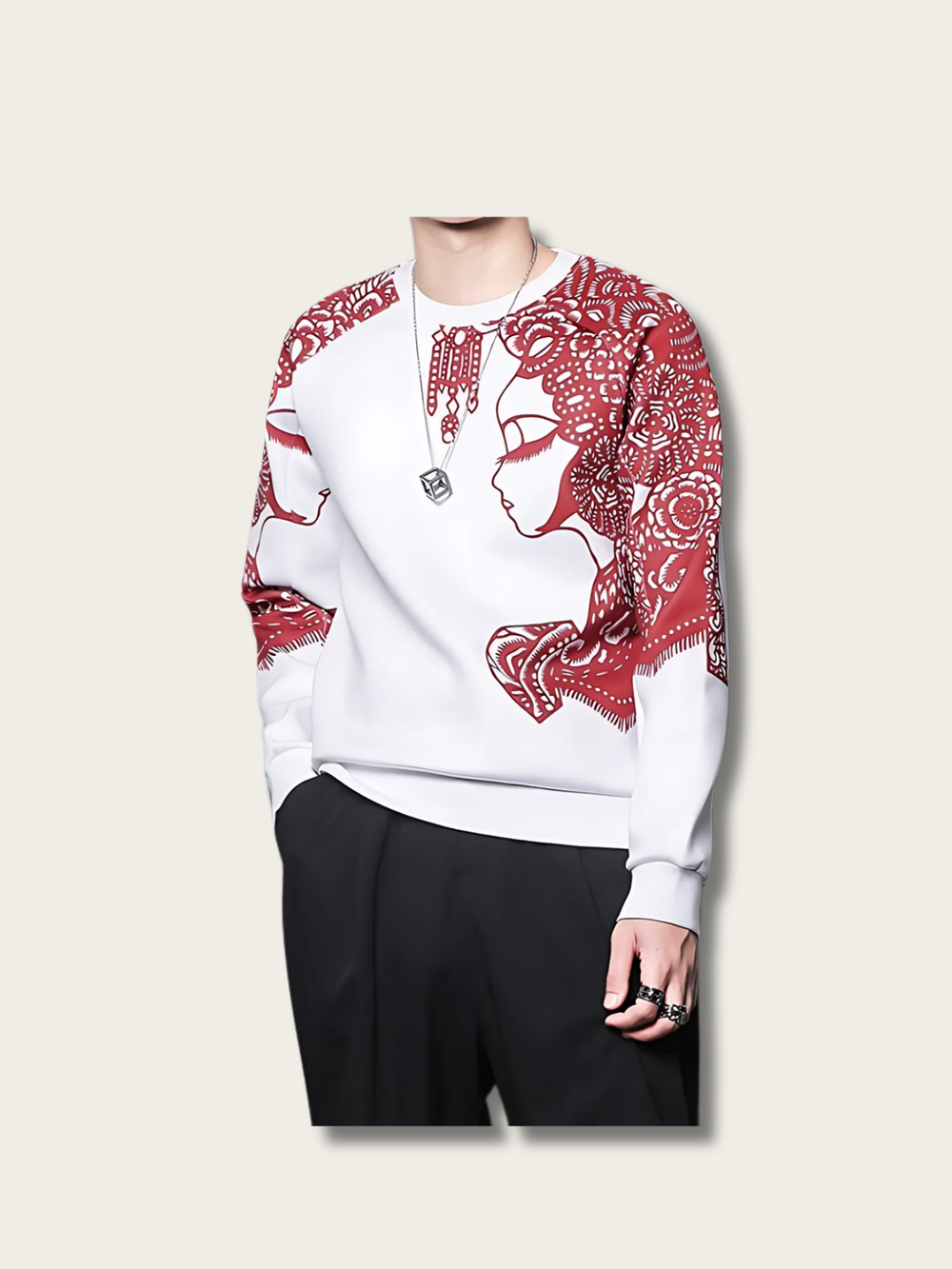 Crimson Lace Silhouette Japanese Sweatshirt - Large
