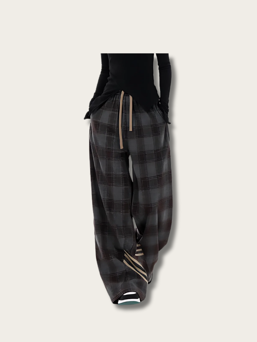 Plaid Stride Layered Japanese Pants - Small