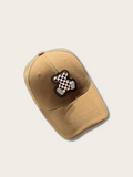 Embroidered Checkered Bear Japanese Cap - Brown