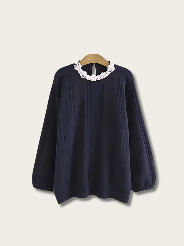 Lace Collar Elegance Japanese Sweater - 2XL