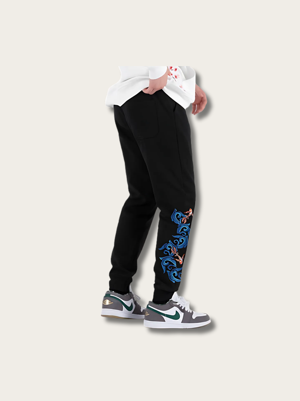 Koi Flow Embroidered Japanese Pants - Large