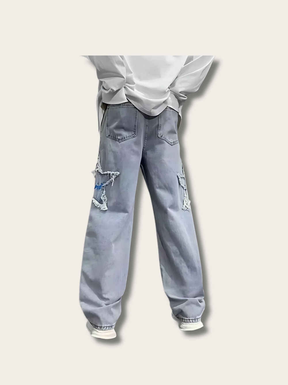 Denim Star Embroidered Japanese Pants - Medium