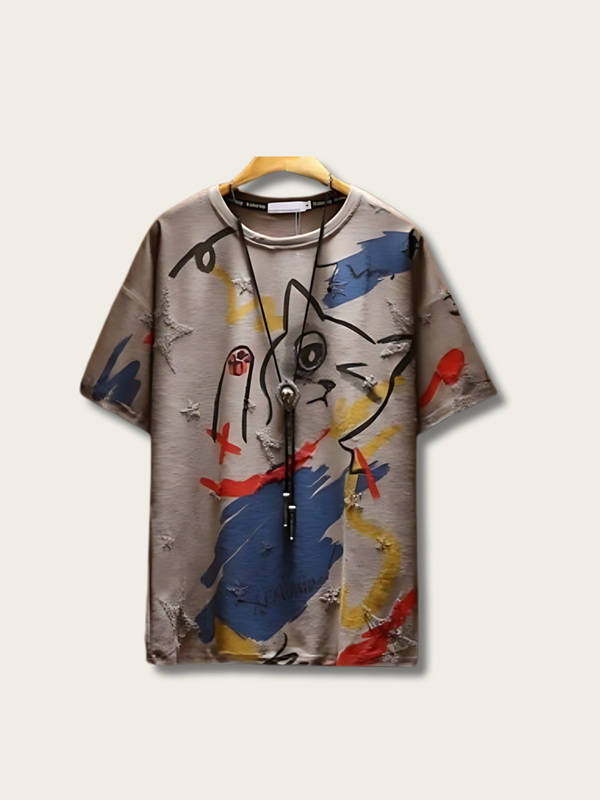 Cartoon Cat Retro Japanese T Shirt - Medium