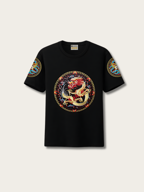 Dragon Majesty Embroidered Japanese T Shirt - Small